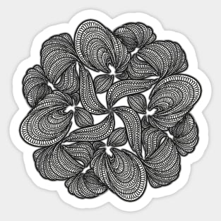 Stringy Mandala - Intricate Black and White Digital Illustration - Vibrant and Eye-catching Design for printing on t-shirts, wall art, pillows, phone cases, mugs, tote bags, notebooks and more Sticker